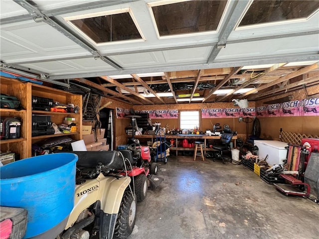 garage featuring a workshop area