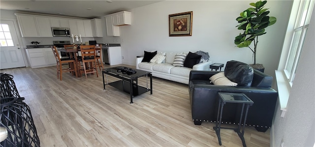 living room with light hardwood / wood-style flooring