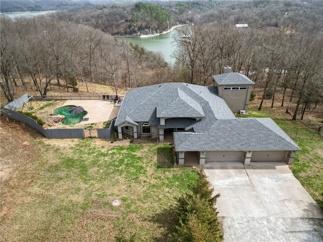 aerial view with a water view