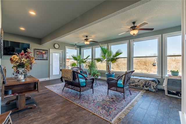 1374 Javello Rd, Tontitown, AR 72762 - sunroom / solarium featuring ceiling fan and beamed ceiling