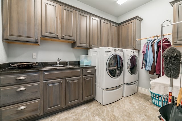 1374 Javello Rd, Tontitown, AR 72762 - clothes washing area with washer and clothes dryer, light tile flooring, cabinets, and sink