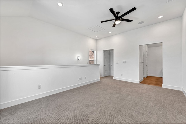 unfurnished bedroom featuring ceiling fan and carpet flooring