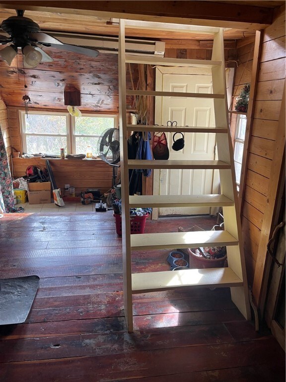 18995 Skylight Mountain Rd, Canehill, AR 72717 - interior space featuring dark hardwood / wood-style floors and ceiling fan