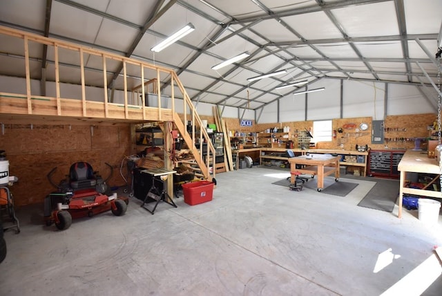 garage featuring a workshop area