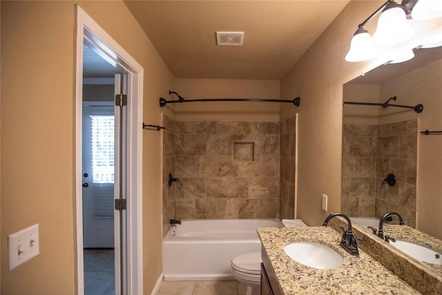 2449 Brophy Cir, Fayetteville, AR 72703 - full bathroom featuring tiled shower / bath combo, toilet, tile floors, and vanity with extensive cabinet space