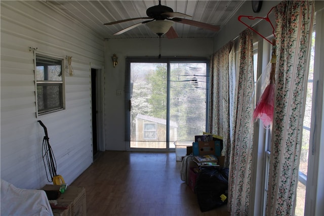 sunroom / solarium with ceiling fan and a wealth of natural light