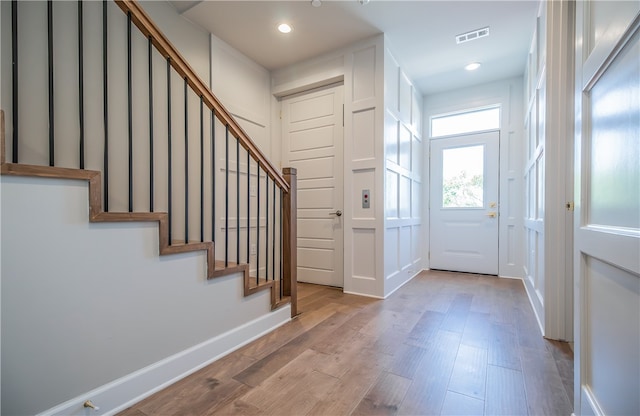 entrance foyer with light wood-type flooring