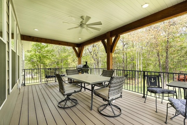 wooden terrace with ceiling fan