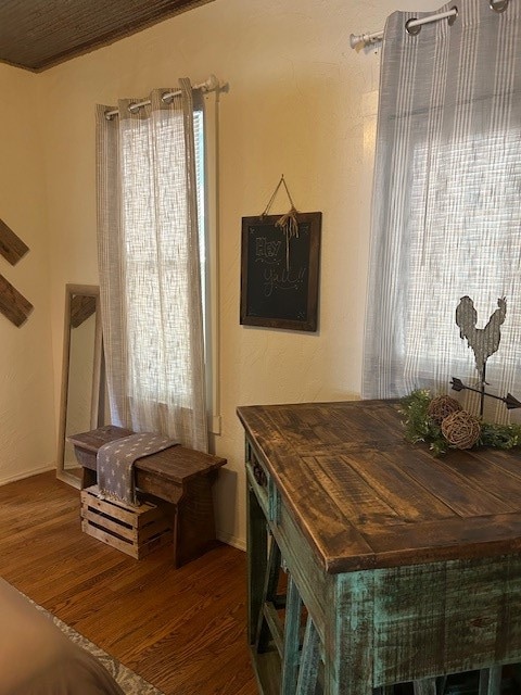 interior space with dark wood-type flooring