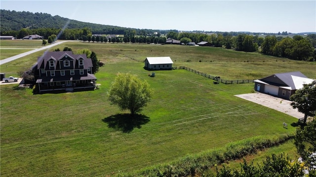 aerial view featuring a mountain view and a rural view