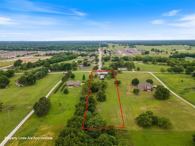 aerial view featuring a rural view