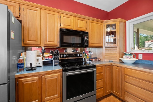 kitchen with light hardwood / wood-style flooring and stainless steel appliances