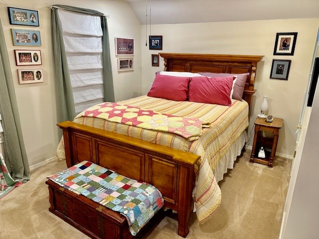 bedroom with light carpet