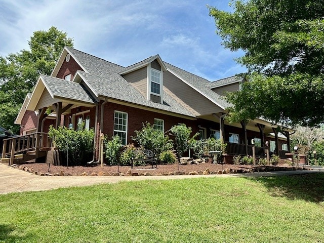 view of property exterior with a lawn