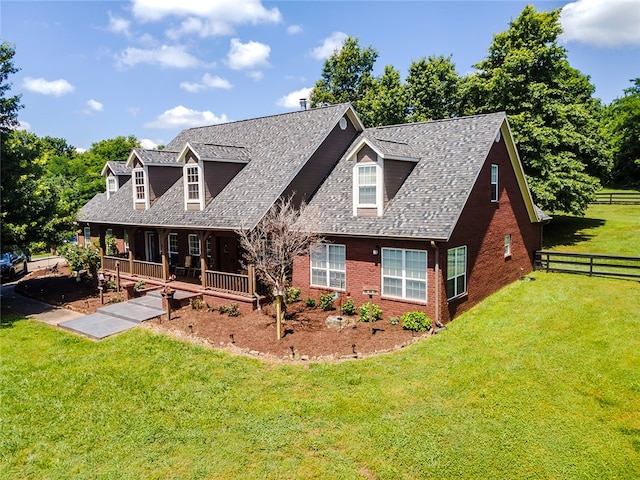 rear view of property featuring a lawn