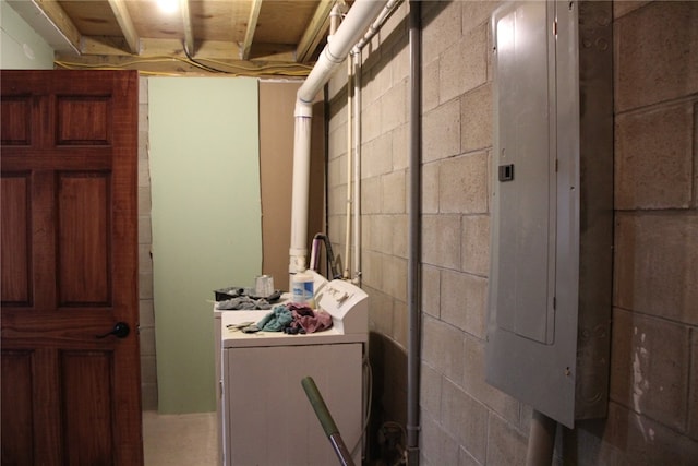 washroom with washer / dryer and electric panel