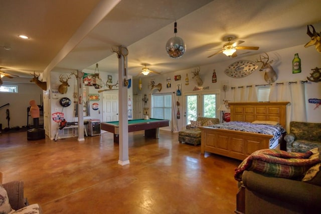 playroom with french doors and billiards