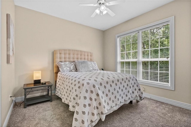 bedroom featuring carpet flooring and ceiling fan