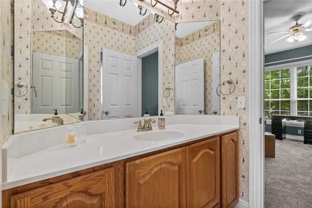 bathroom with vanity and ceiling fan