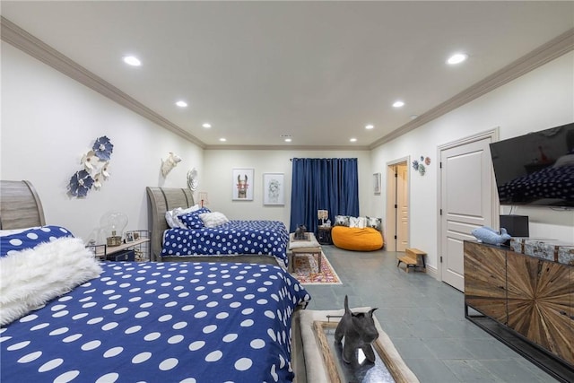 bedroom with ornamental molding