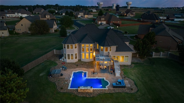 view of aerial view at dusk