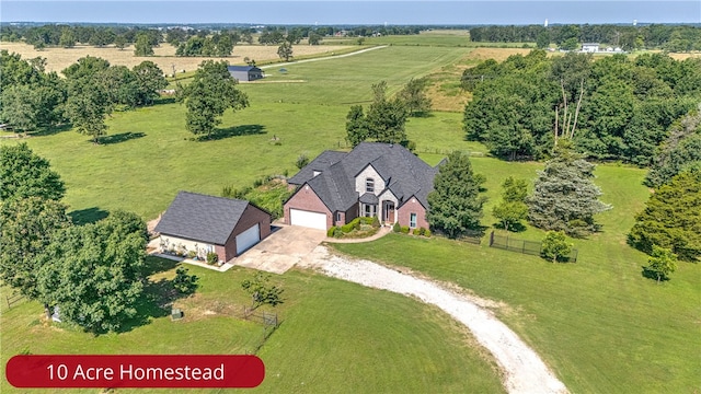 aerial view featuring a rural view