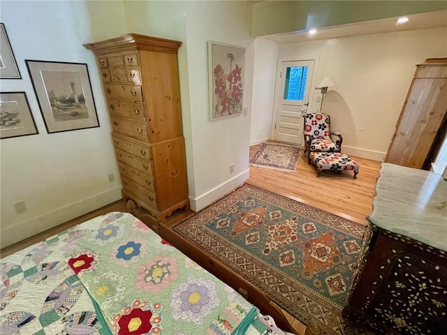 bedroom with wood-type flooring