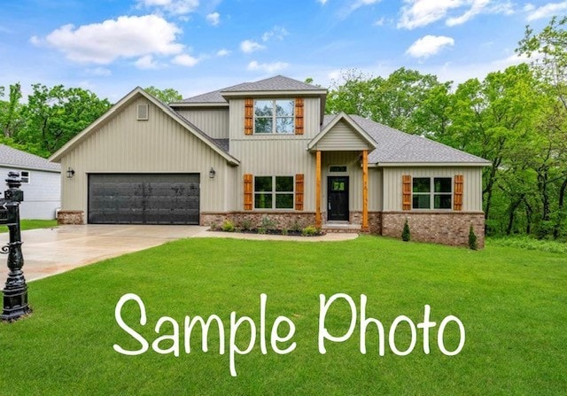 craftsman house featuring a garage and a front yard