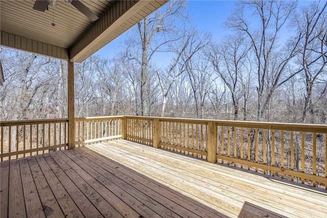 wooden deck with ceiling fan