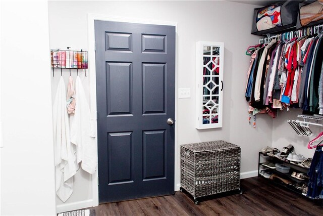 spacious closet with dark wood-type flooring