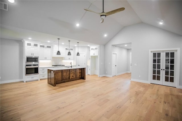 7843 Range Ave, Springdale, AR 72762 - kitchen with a sink, ceiling fan, stainless steel microwave, white cabinets, and recessed lighting