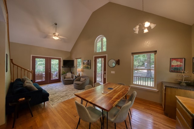 dining space with french doors, wood-type flooring, and a wealth of natural light