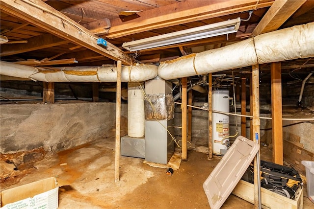 basement with water heater