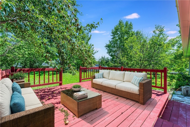 wooden deck featuring an outdoor hangout area