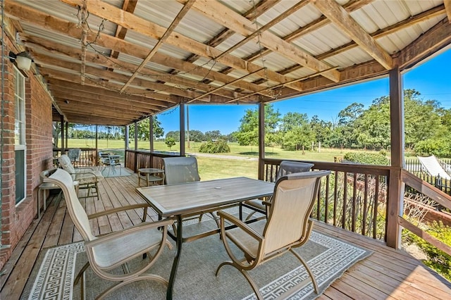 wooden deck with a yard