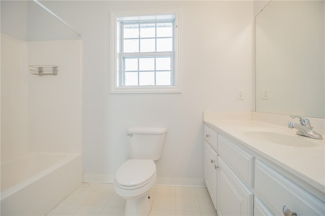 full bathroom featuring vanity, tile patterned flooring, shower / bathtub combination, and toilet