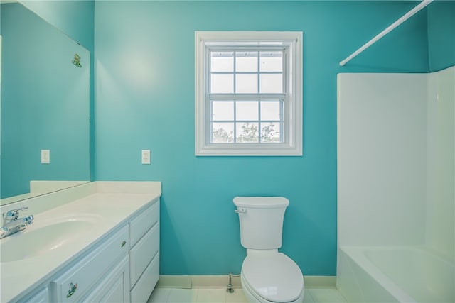 full bathroom with tile patterned flooring, vanity, shower / bathing tub combination, and toilet