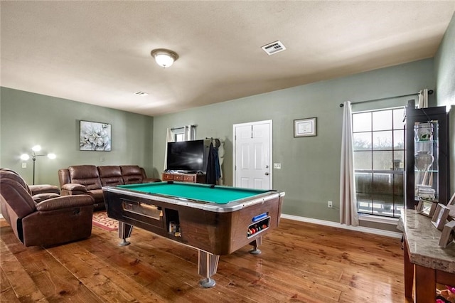 game room featuring hardwood / wood-style floors and pool table