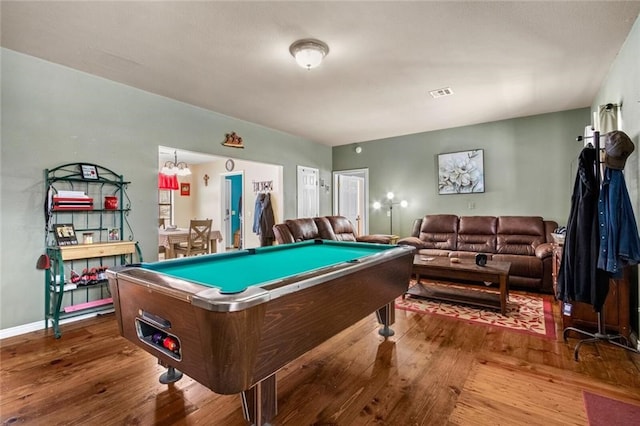 recreation room featuring pool table and hardwood / wood-style floors