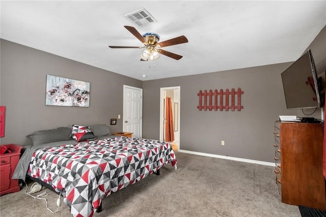 bedroom with carpet and ceiling fan