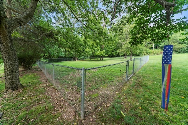 view of gate featuring fence and a lawn