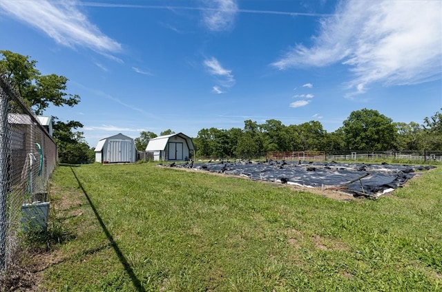 view of yard featuring a storage shed