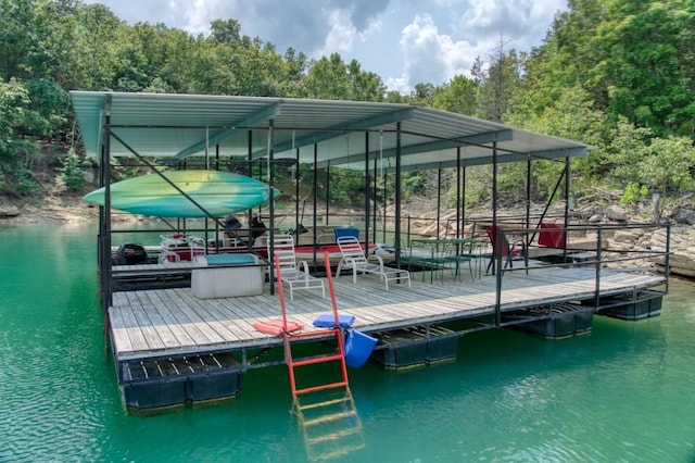 view of dock with a water view