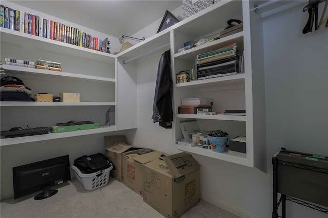 walk in closet featuring carpet floors