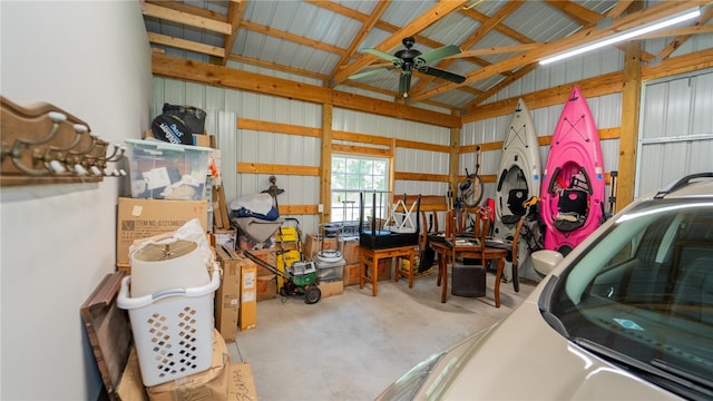 garage featuring ceiling fan