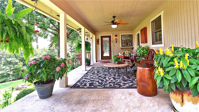 view of patio / terrace featuring a porch and a ceiling fan