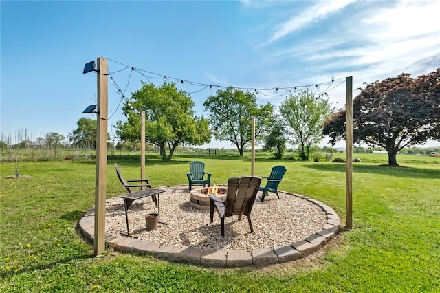 view of patio / terrace featuring a fire pit