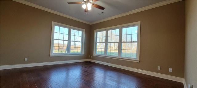 3810 Rainbow Farm Rd, Bentonville, AR 72713 - empty room featuring ornamental molding, dark hardwood / wood-style floors, and ceiling fan