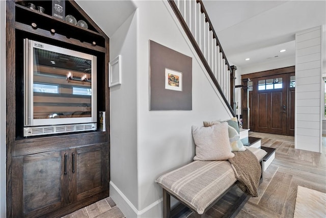 entryway featuring light parquet flooring