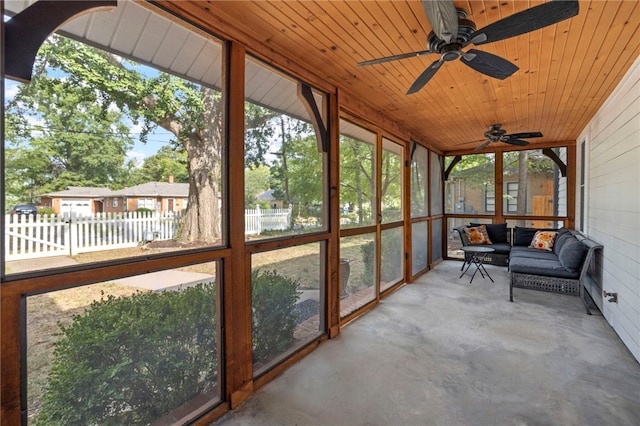 unfurnished sunroom featuring wooden ceiling